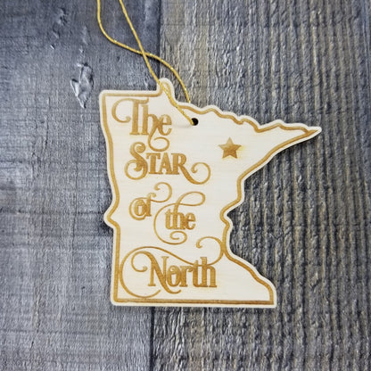 Wholesale Minnesota Wood Ornament -  MN State Shape with State Motto Souvenir