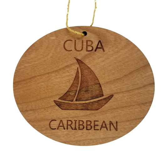 Cuba Caribbean Ornament - Handmade Wood Ornament - Souvenir Sailing Sailboat - Christmas Ornament 3 Inch