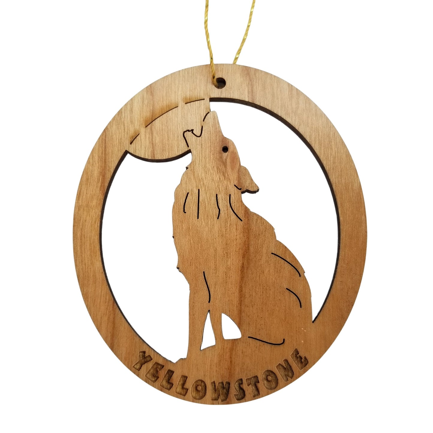 Yellowstone National Park Ornament Howling Wolf Moon Handmade Wood Souvenir Made in USA Travel Gift 3 Inch Christmas