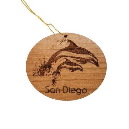 San Diego California Coastal Christmas Ornament Dolphins Handmade Wood Ornament Made in USA San Diego Souvenir CA