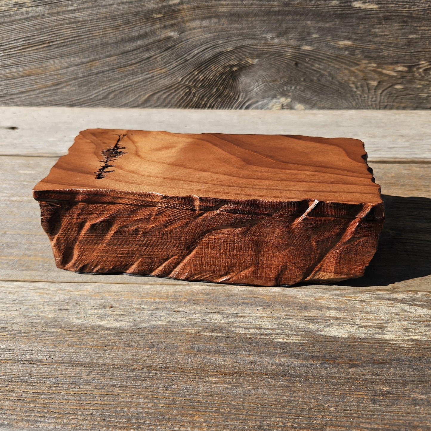 Handmade Wood Box with Redwood Tree Engraved Rustic Handmade #607 California Redwood Jewelry Box Storage Box