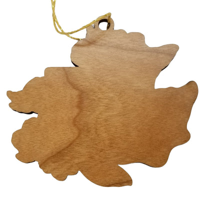 Washington Wood Ornament -  WA State Shape with State Flowers Rhododendron - Handmade Wood Ornament Made in USA Christmas Decor