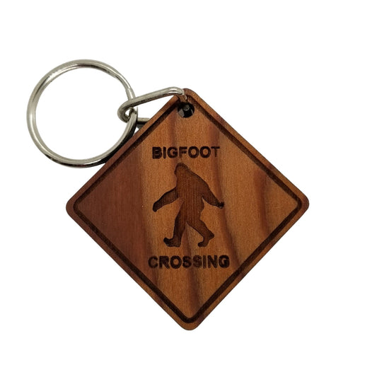 Wholesale Bigfoot Keychain - Bigfoot Crossing - Wood Keyring Sasquatch PNW Souvenir