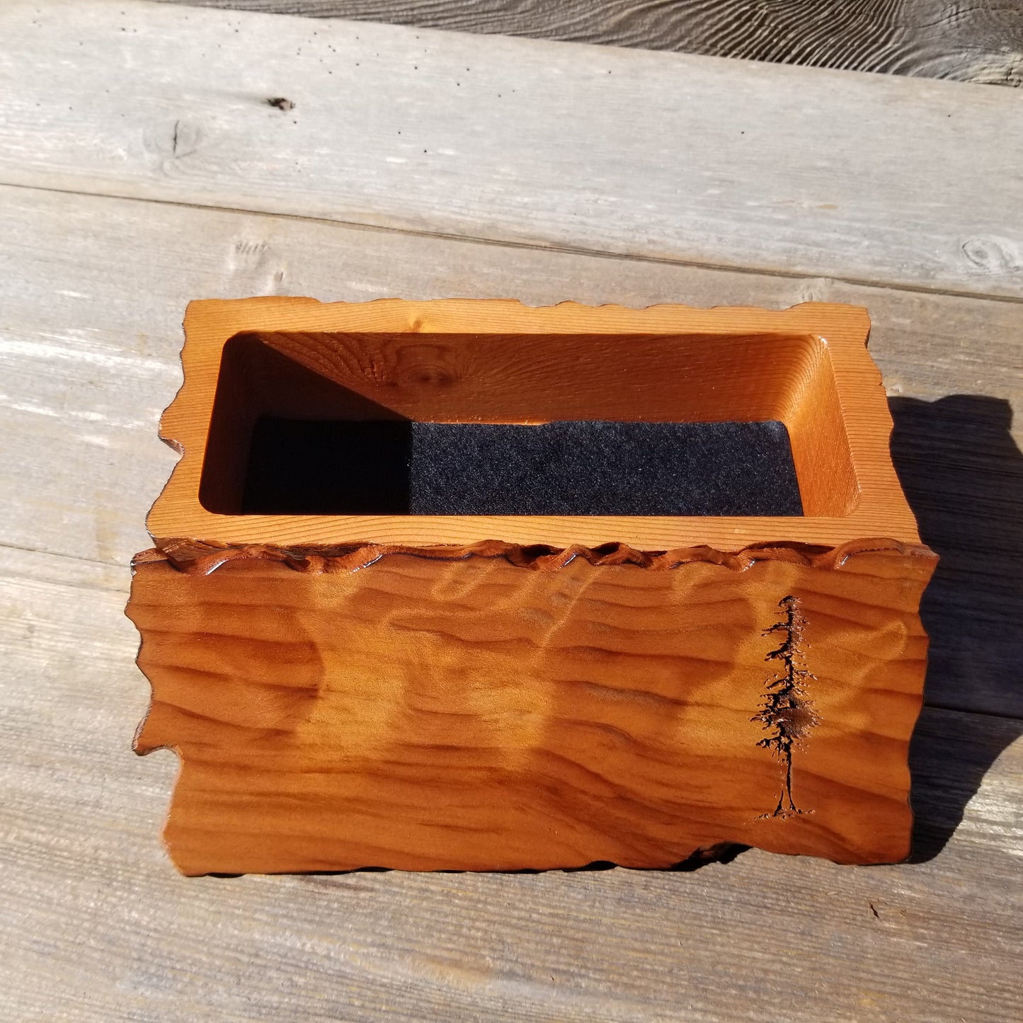 Handmade Wood Box with Redwood Tree Engraved Rustic Handmade Curly Wood #590 California Redwood Jewelry Box Storage Box