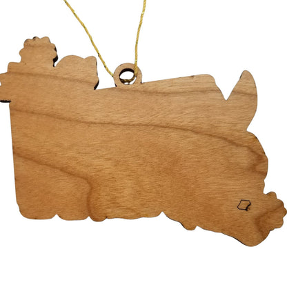 Wholesale Connecticut Wood Ornament -  CT State Shape with State Flowers Mountain Laurel - Handmade Wood Souvenir