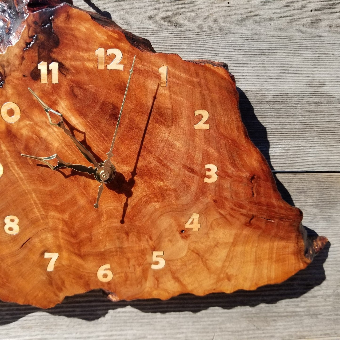 Wood Clock Wall Hanging Redwood Handmade Burl #555 Housewarming Gift Realtor Gift Redwood Burl Wall Clock Small