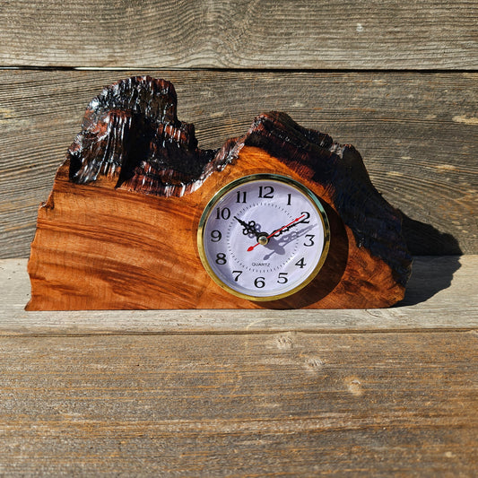 Wood Clock Desk, Office, Mantel Redwood Burl Birthday Gift, Engagement Gift, Handmade Gift for Men, Gift For Her #648