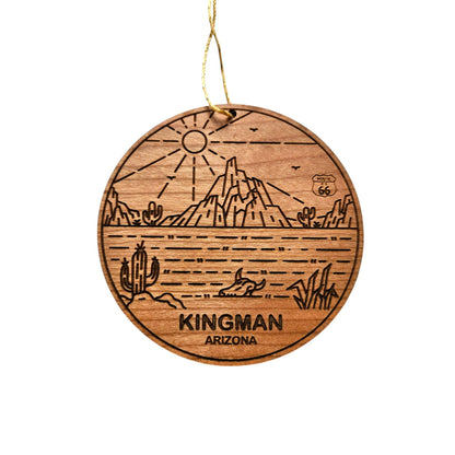 Arizona Ornament - Kingman AZ - Handmade Wood Ornament Made in USA Christmas Decor Cactus Skull Sun Route 66