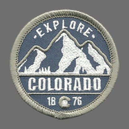 Colorado Patch – Explore Colorado - CO Patch – Colorado Souvenir – Travel Patch – Iron On Mountains Sun Applique 2.25" Circle