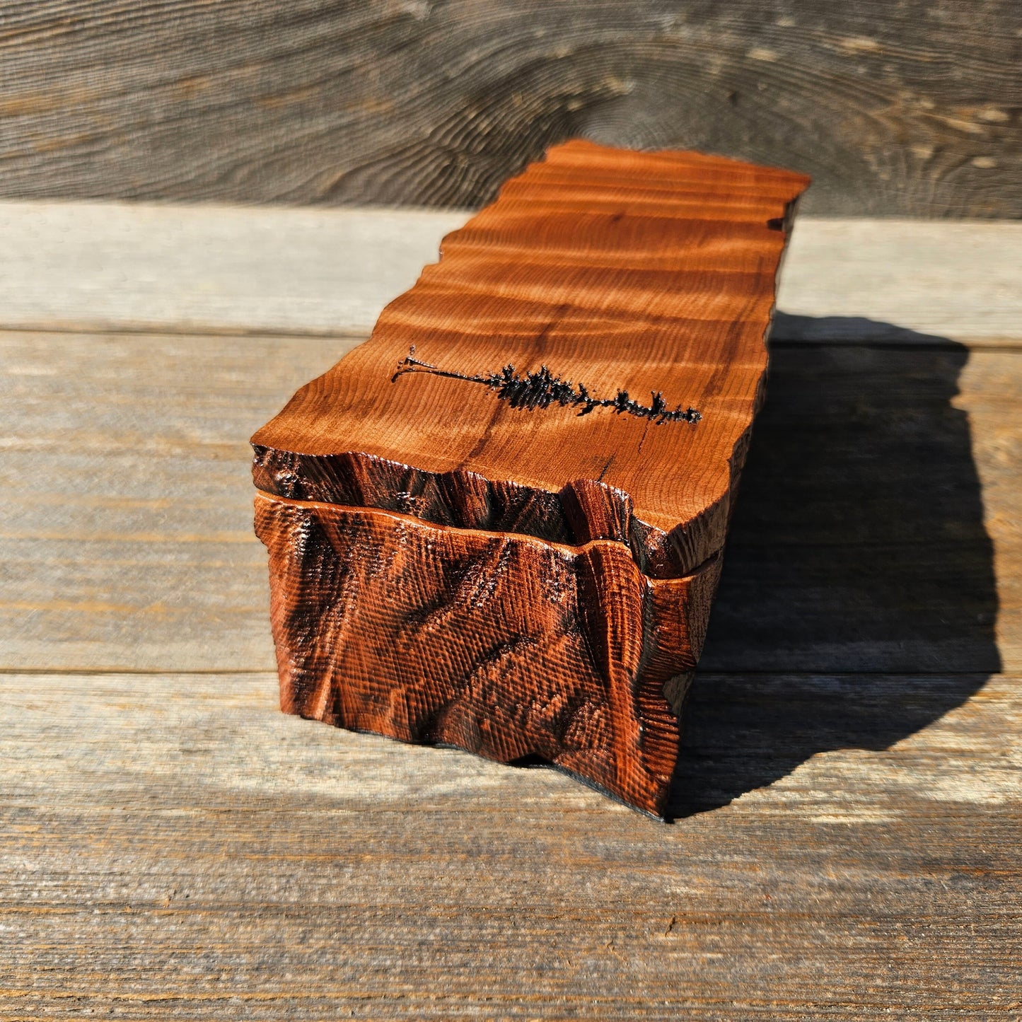 Wood Valet Box Curly Redwood Tree Engraved Rustic Handmade CA Storage #601 Handcrafted Christmas Gift Engagement Gift for Men Jewelry