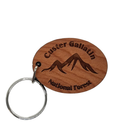 Wholesale Custer Gallatin MT Keychain Mountains Wood Keyring Montana National Forest Souvenir Mountains Resort Cross Country Skiing