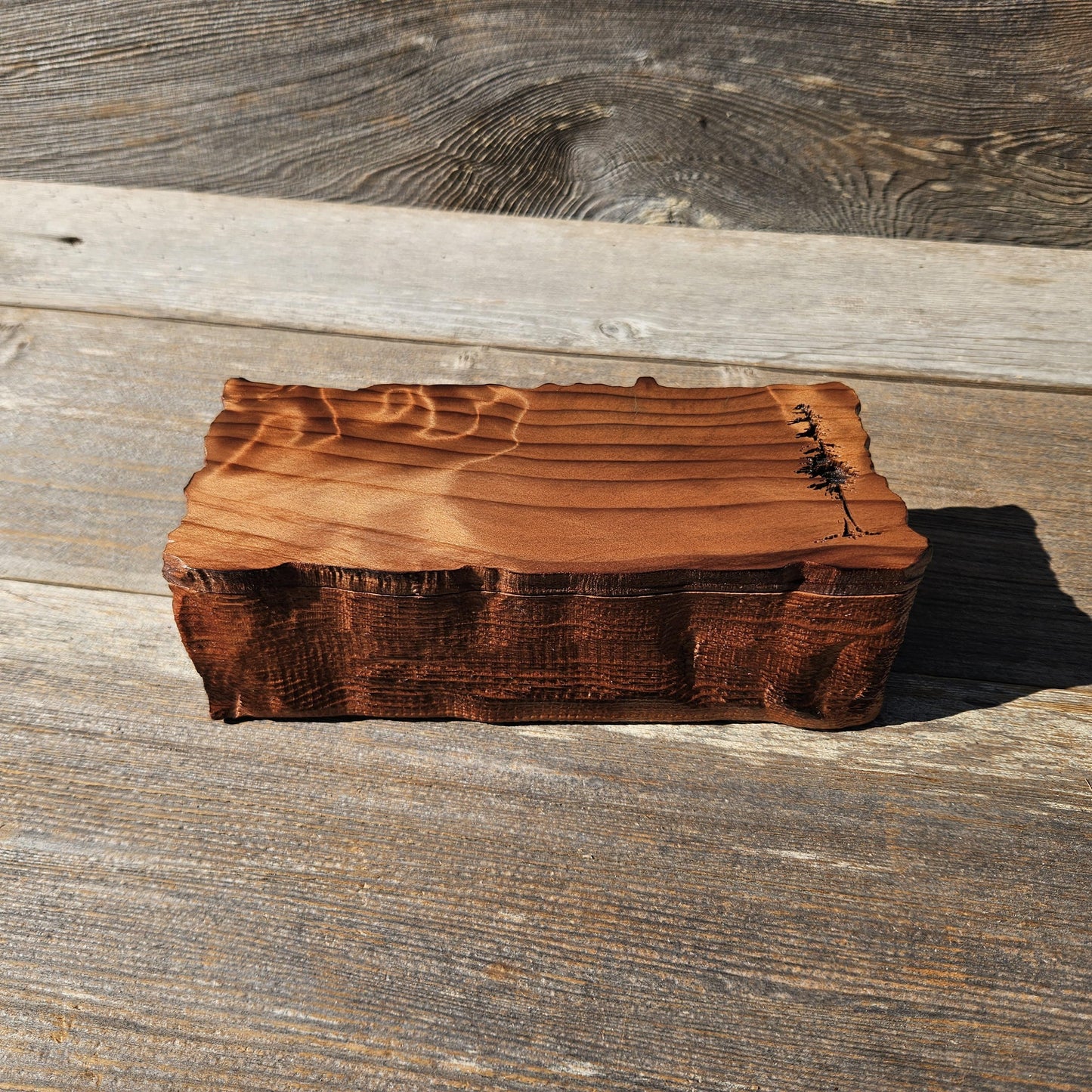 Redwood Jewelry Box Curly Wood Engraved Rustic Handmade California #608 Memento Box, Mom Gift, Anniversary Gift