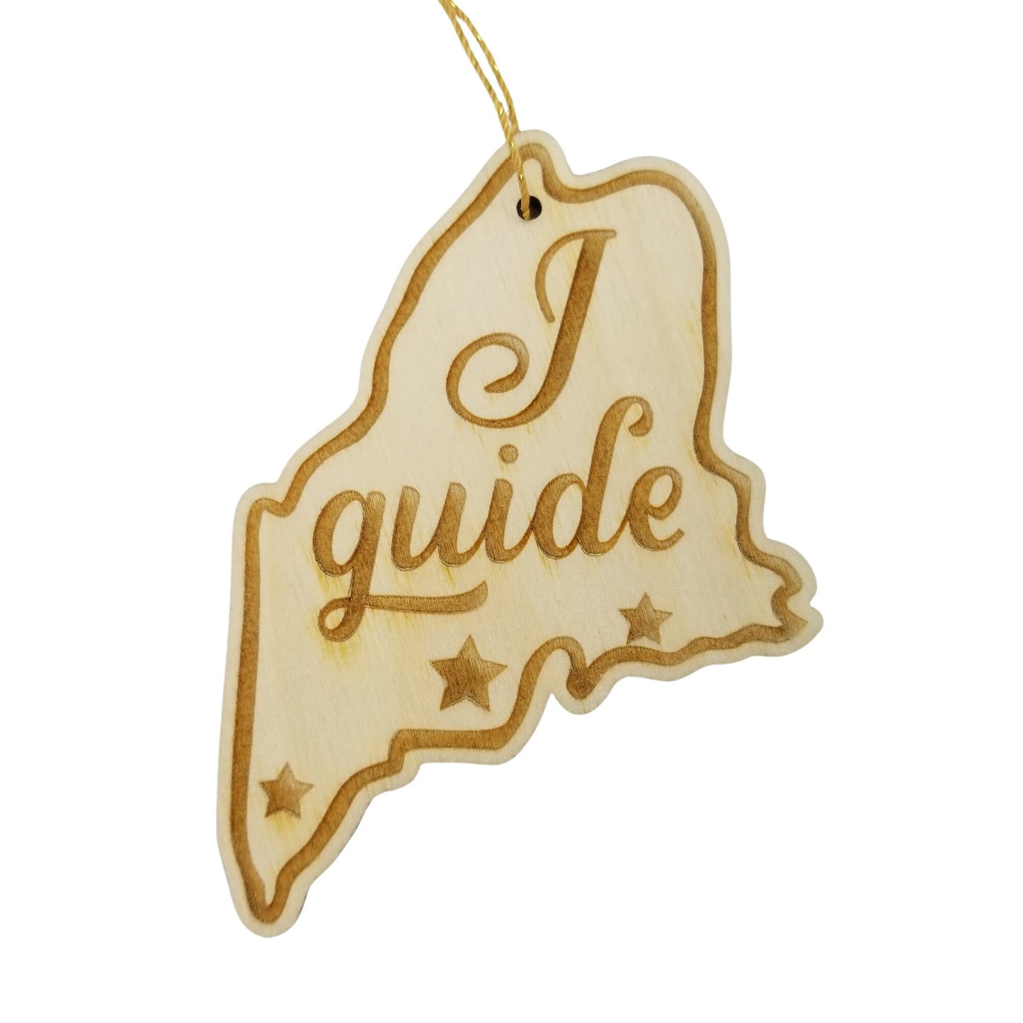 Maine Wood Ornament -  ME State Shape with State Motto - Handmade Wood Ornament Made in USA Christmas Decor