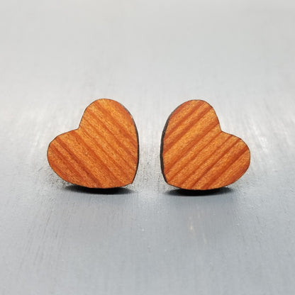 Redwood Earrings - Heart Wood Earrings - California Redwood Stud Earrings - CA Souvenir Keepsake - Post Earrings - Redwood