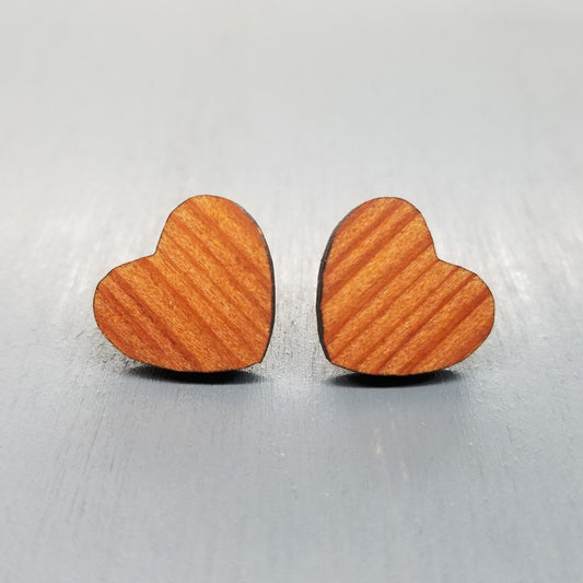 Redwood Earrings - Heart Wood Earrings - California Redwood Stud Earrings - CA Souvenir Keepsake - Post Earrings - Redwood