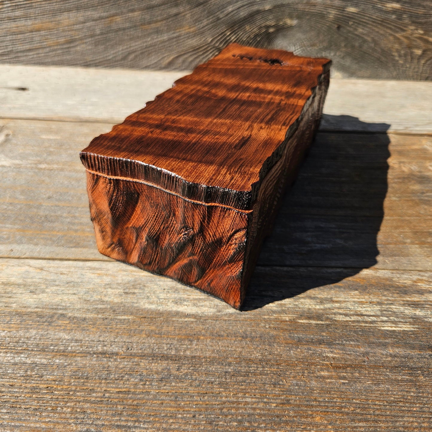 Handmade Wood Box with Redwood Tree Engraved Rustic Handmade Curly Wood #594 California Redwood Jewelry Box Storage Box