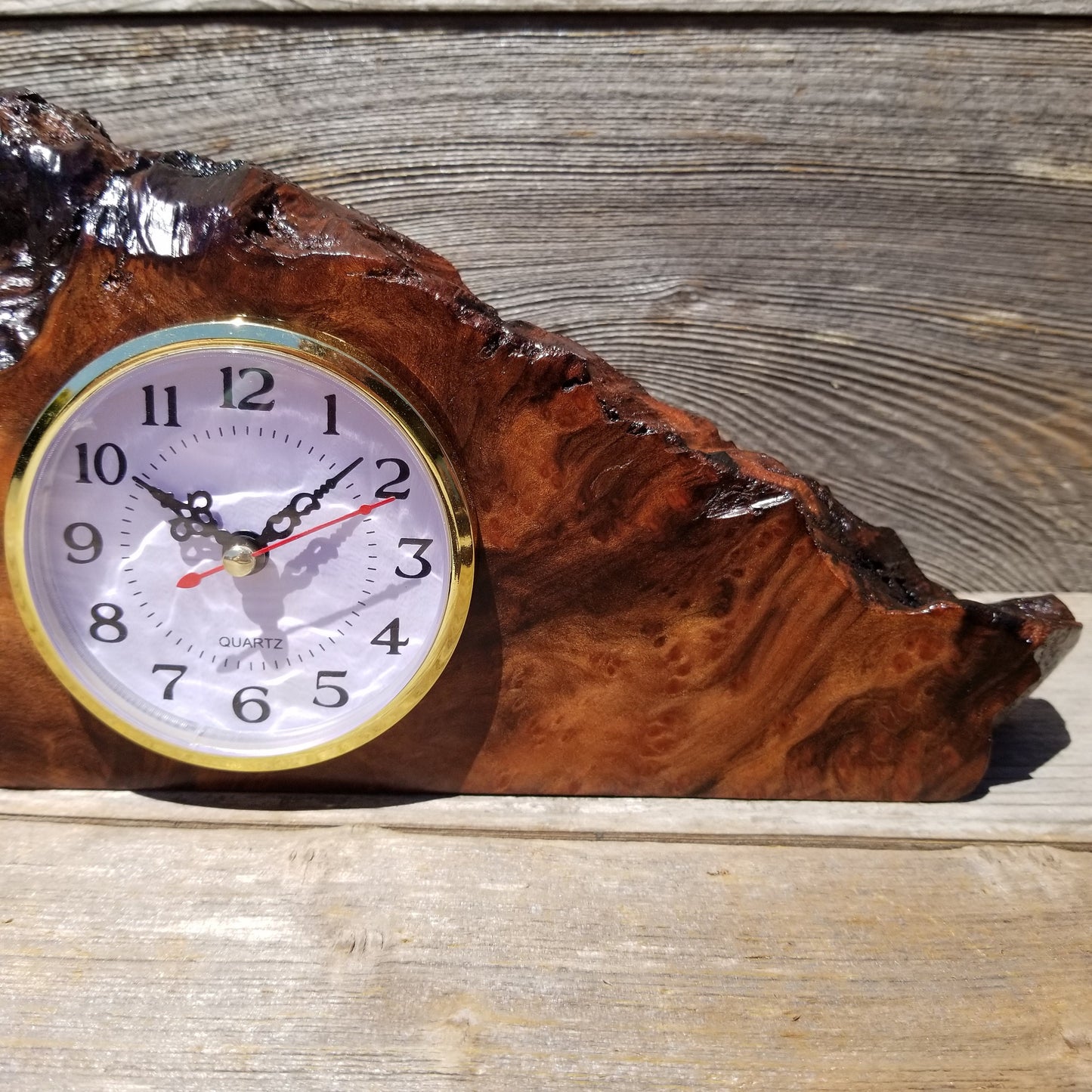 Redwood Wood Clock Redwood Burl Clock Table Shelf Mantle Desk Office #644 Sitting Wood Red Wood Anniversary Gift