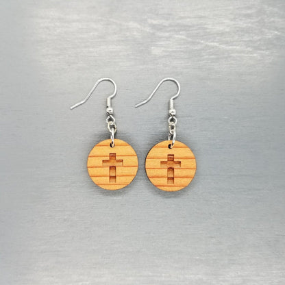 Wholesale Redwood Earrings - Cross Wood Earrings - California Redwood Dangle Earrings - CA Souvenir Keepsake