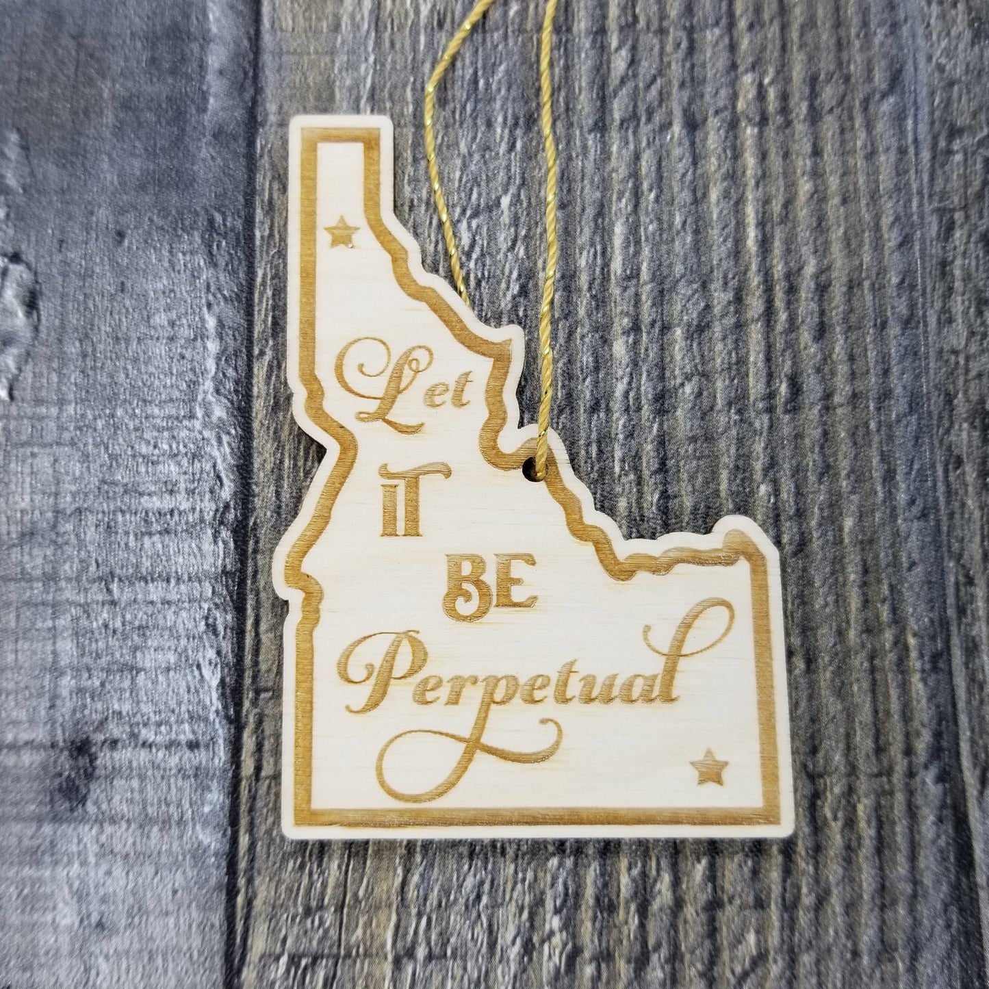 Idaho Wood Ornament -  ID State Shape with State Motto - Handmade Wood Ornament Made in USA Christmas Decor