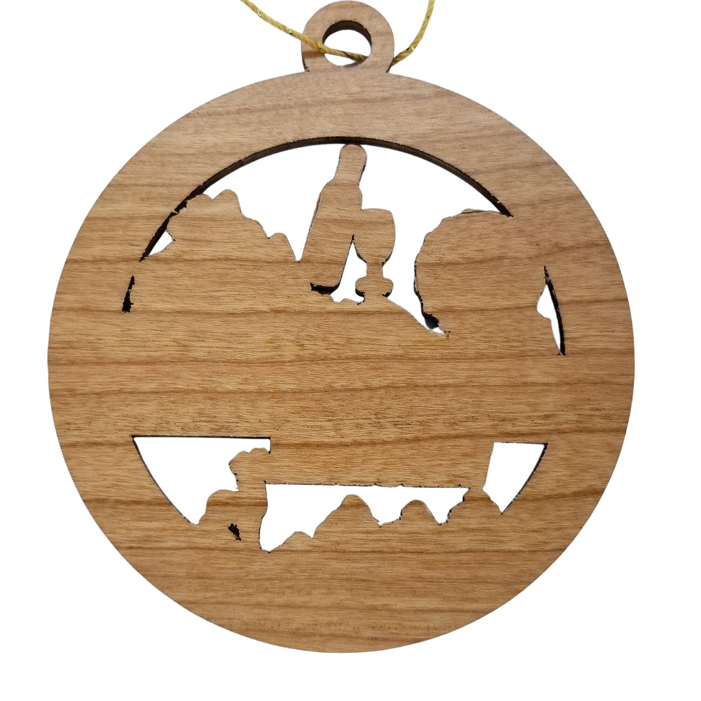 Virginia Wood Ornament -  VA Souvenir - Handmade Wood Ornament Made in USA State Shape Cardinal Fish Hooks Wine Ferris Wheel Mountains Trees