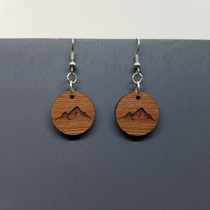 Wholesale wood Earrings - Mountain Engraved Wood Earrings - Dangle Earrings - CA Souvenir Keepsake