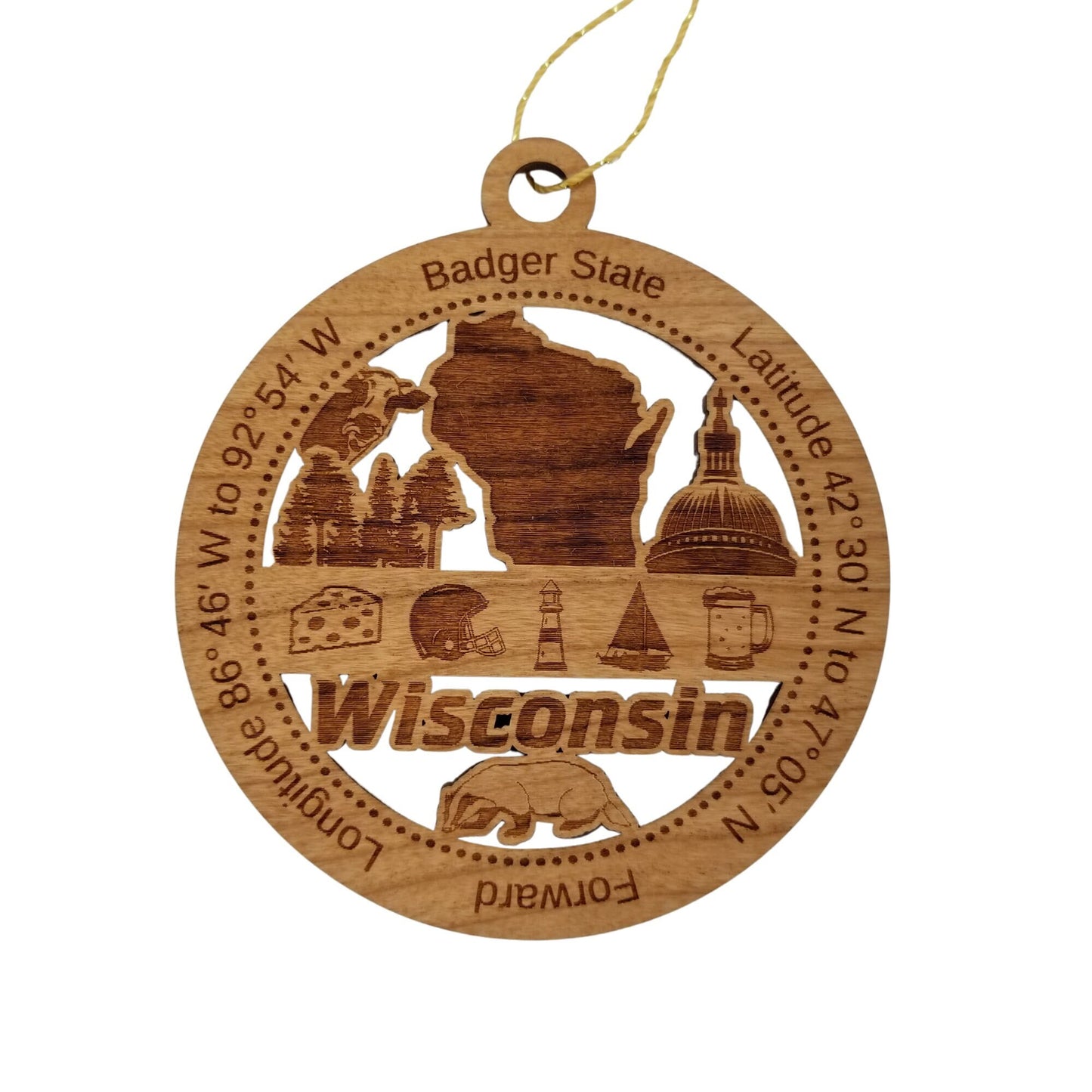 Wholesale Wisconsin Wood Ornament - WI Souvenir - Handmade in the USA