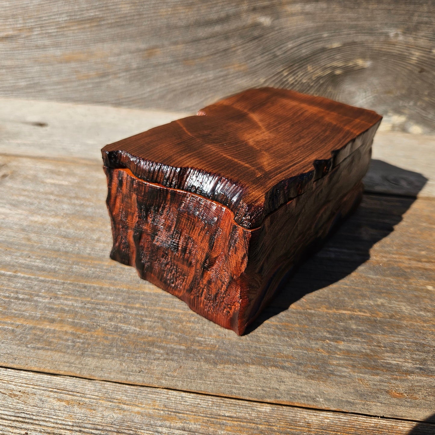 Redwood Jewelry Box Curly Wood Engraved Rustic Handmade California #661 Memento Box Dad Gift Trinkets Memories Stash Mens Valet