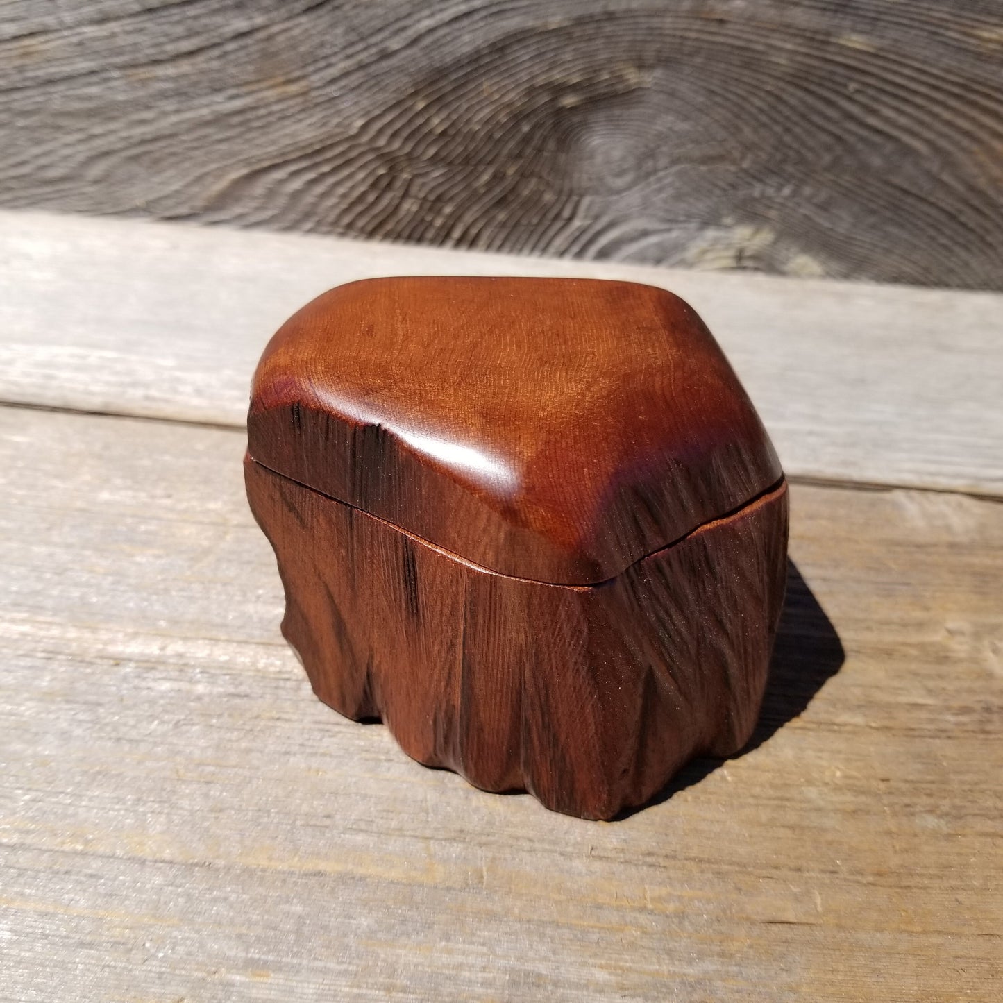 Wood Ring Box Redwood Rustic Handmade California Storage Live Edge Mini #618 Birthday Gift Christmas Gift Mother's Day Gift