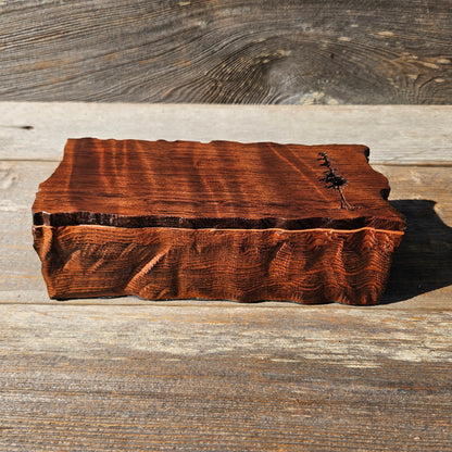 Handmade Wood Box with Redwood Tree Engraved Rustic Handmade Curly Wood #594 California Redwood Jewelry Box Storage Box