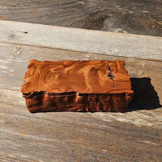 Handmade Wood Box with Redwood Tree Engraved Rustic Handmade Curly Wood #604 California Redwood Jewelry Box Storage Box