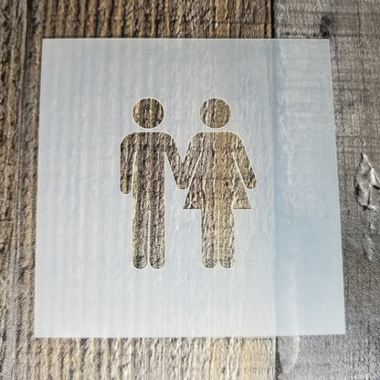 Bathroom Couple Stencil Reusable Food Safe Sign Painting Decorating Cookie Stencil Unisex Holding Hands Restroom People