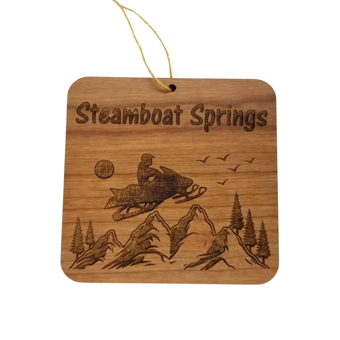 Wholesale Steamboat Springs Colorado Snowmobile Mountains Ornament Handmade Wood Souvenir