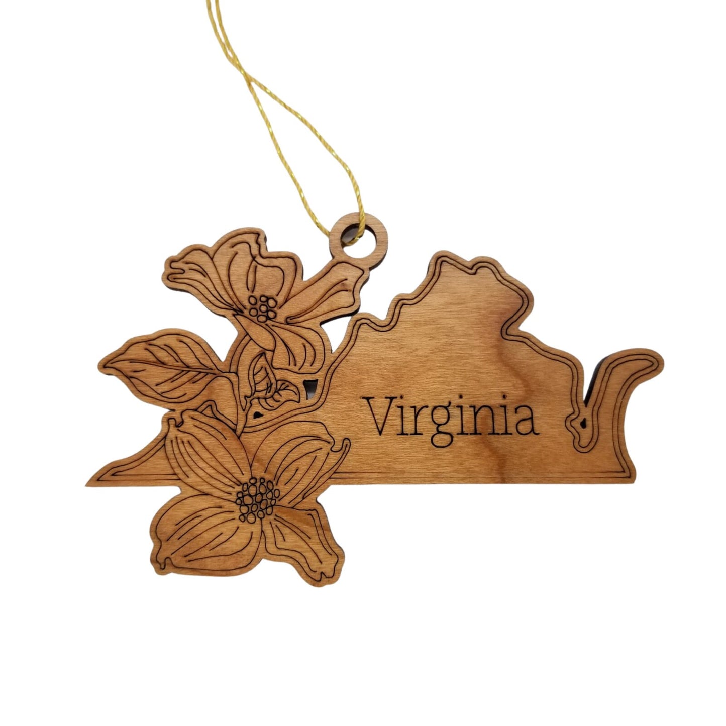 Wholesale Virginia Wood Ornament -  VA State Shape with State Flowers Cutout - Handmade Wood Souvenir