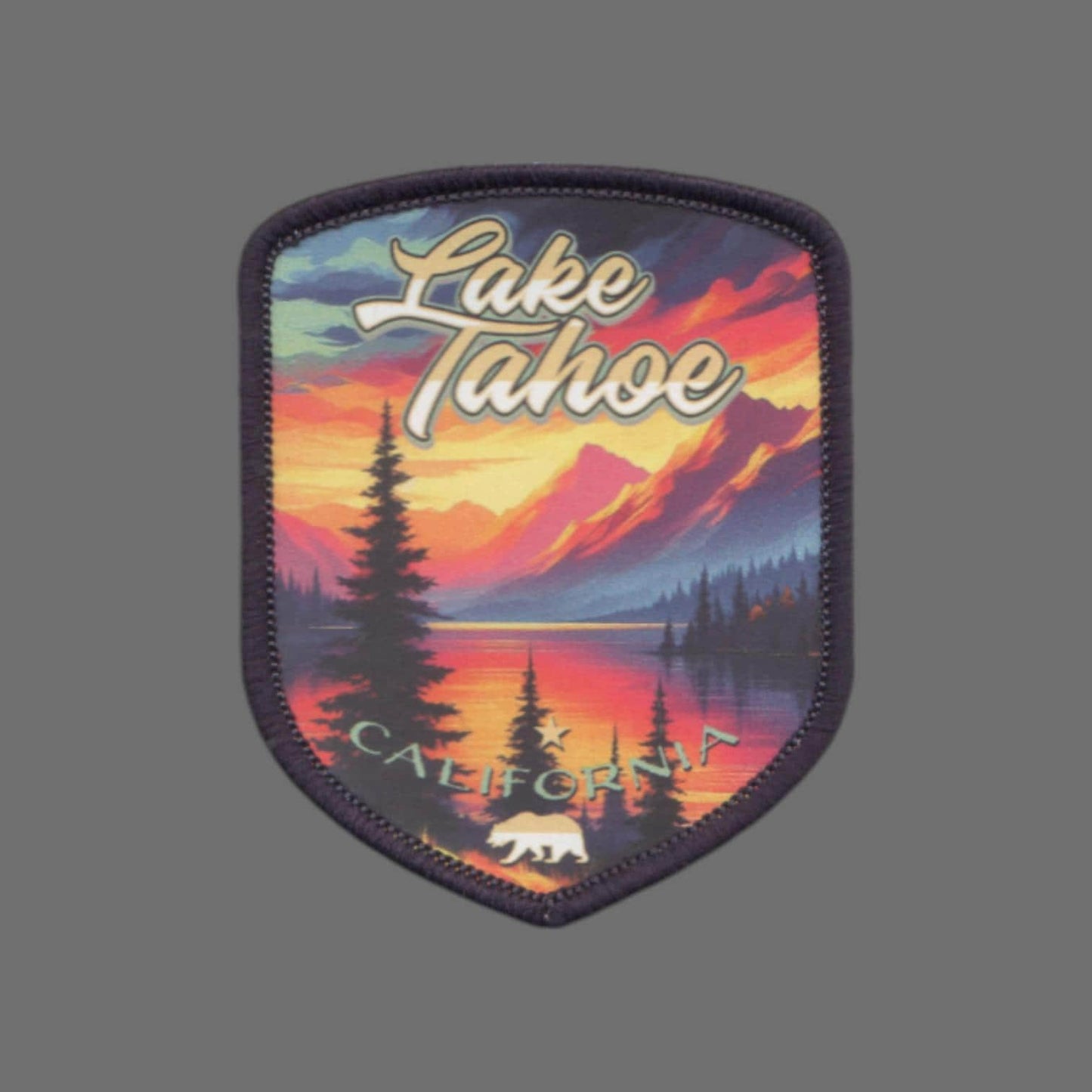 Lake Tahoe Patch – California Travel Souvenir Patch 2.5" Iron On Sew On Embellishment Mountains Sunset Bear Sierra Nevadas