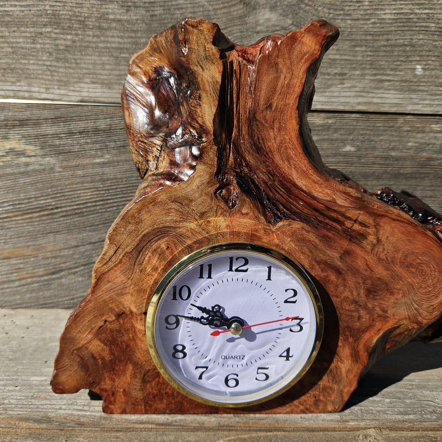 Redwood Burl Wood Clock Mantle Desk 2 Tone Office Gifts for Men Sitting Wood Table Shelf #652