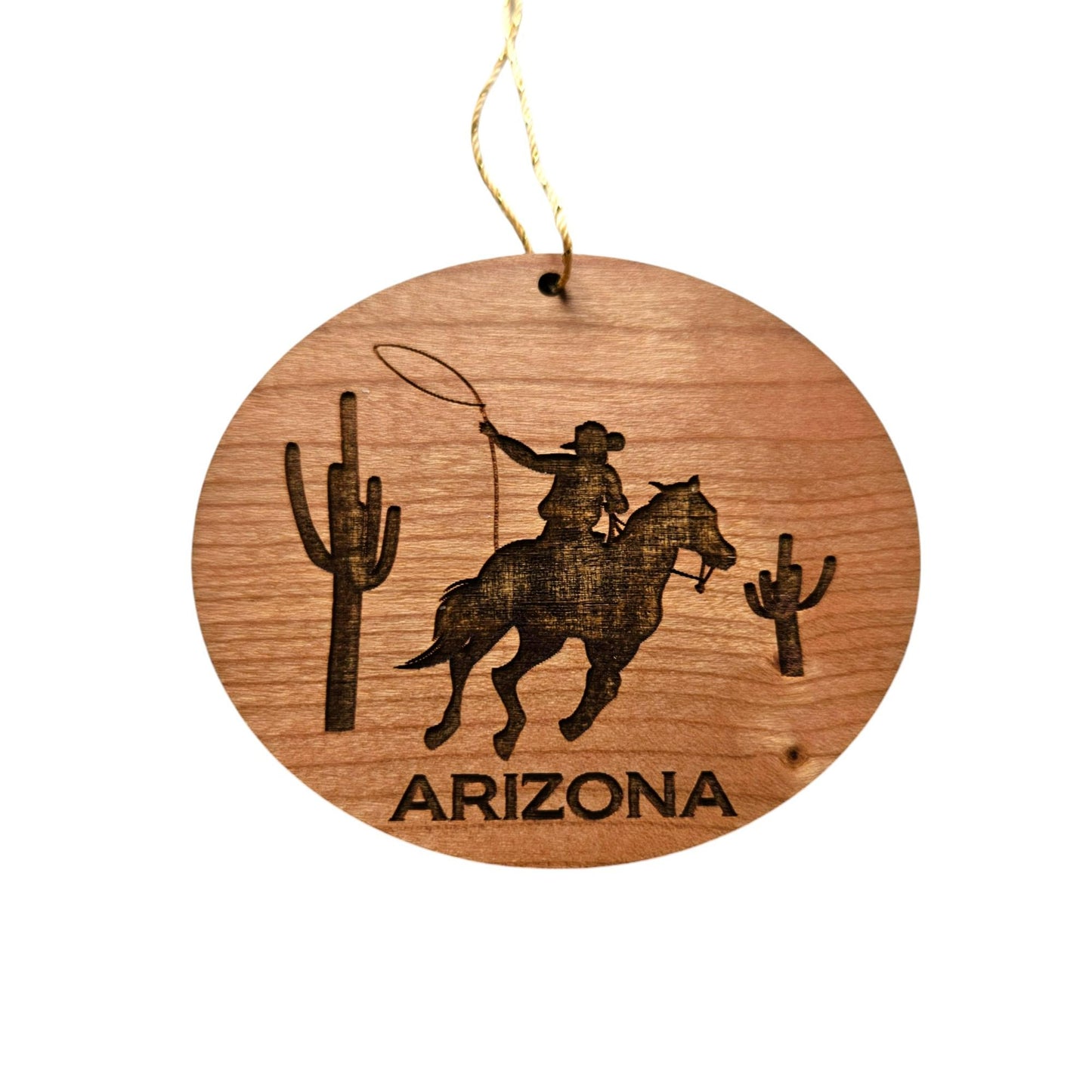 Arizona Ornament - Cowboy Cactus Cacti Handmade Wood Ornament - AZ Souvenir - Christmas Travel Gift Arizona