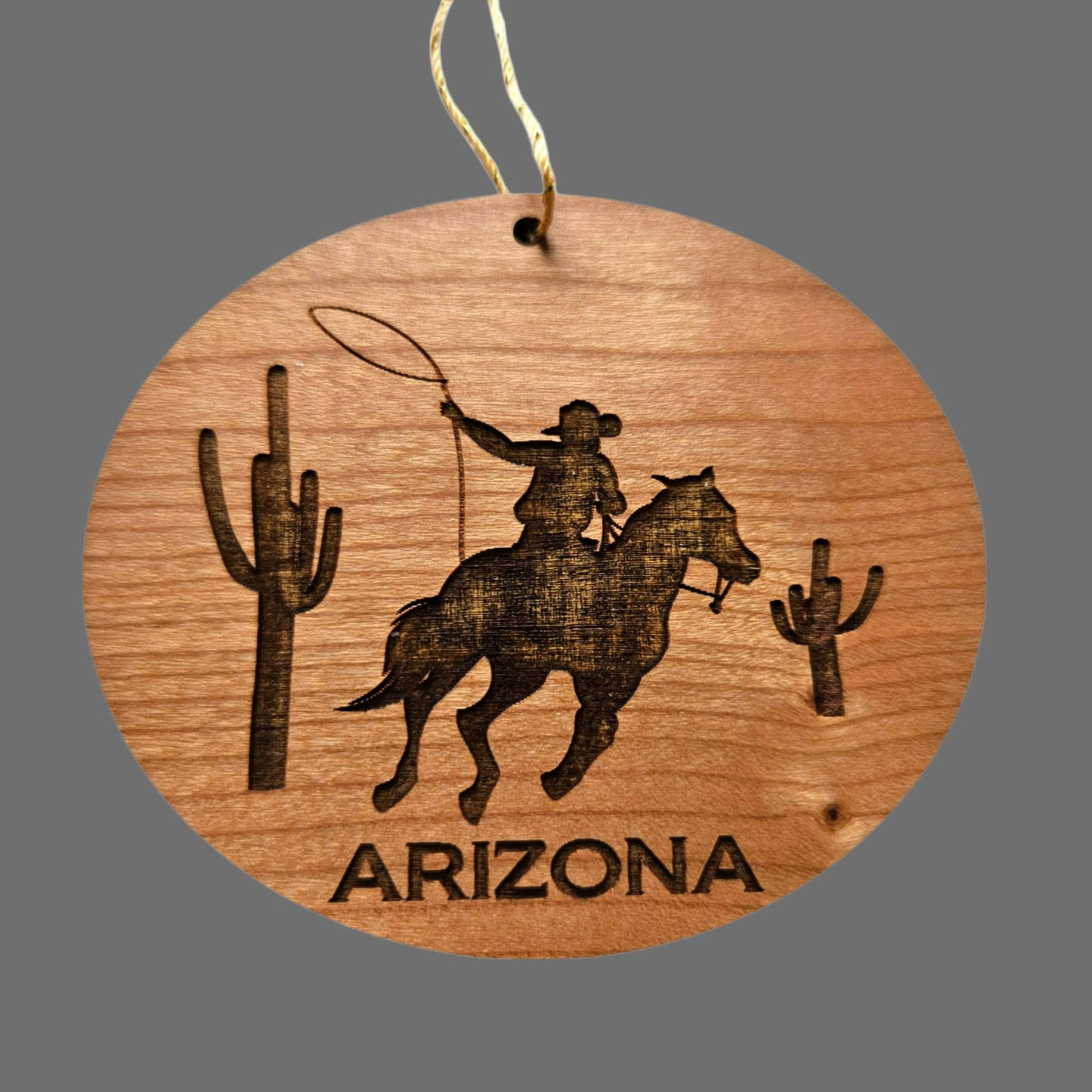 Arizona Ornament - Cowboy Cactus Cacti Handmade Wood Ornament - AZ Souvenir - Christmas Travel Gift Arizona