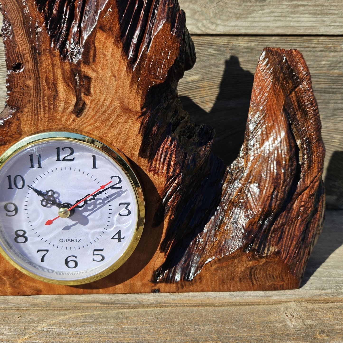 Redwood Burl Wood Clock Mantle Desk Office Gifts for Men Sitting Wood Table Shelf #650