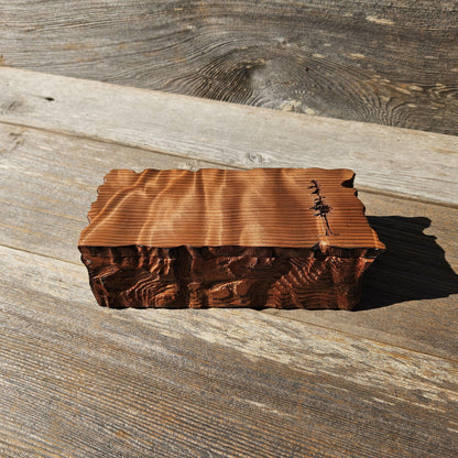 Handmade Wood Box with Redwood Tree Engraved Rustic Curly Wood #616