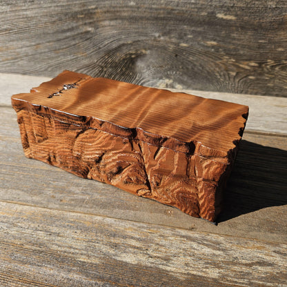 Handmade Wood Box with Redwood Tree Engraved Rustic Curly Wood #616