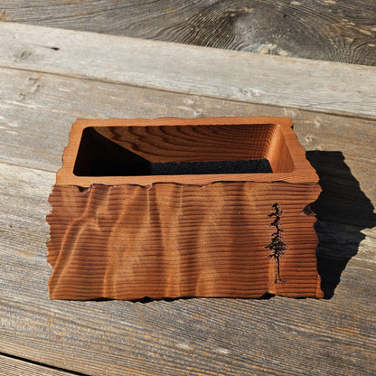 Handmade Wood Box with Redwood Tree Engraved Rustic Curly Wood #616