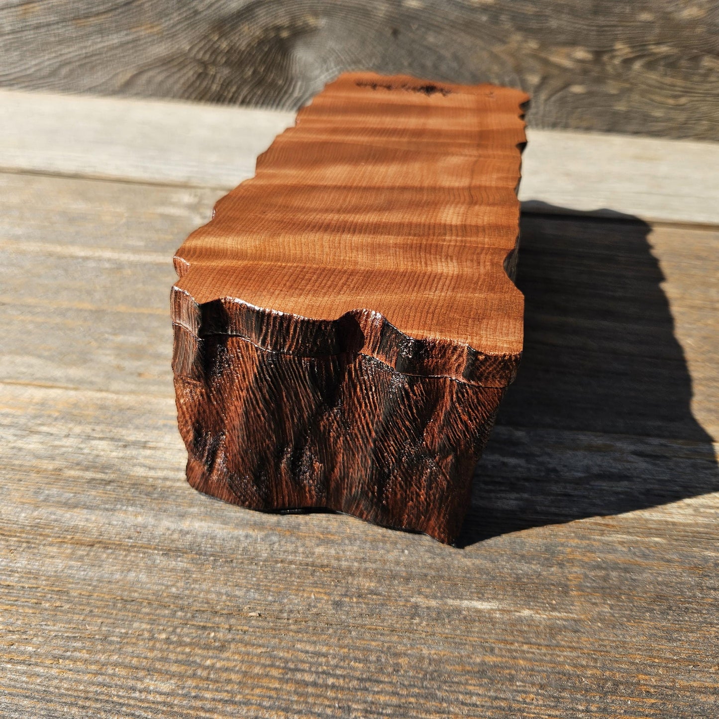 Handmade Wood Box with Redwood Tree Engraved Rustic Handmade Curly Wood #609 California Redwood Jewelry Box Storage Box