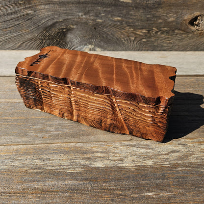 Handmade Wood Box with Redwood Tree Engraved Rustic Handmade Curly Wood #609 California Redwood Jewelry Box Storage Box
