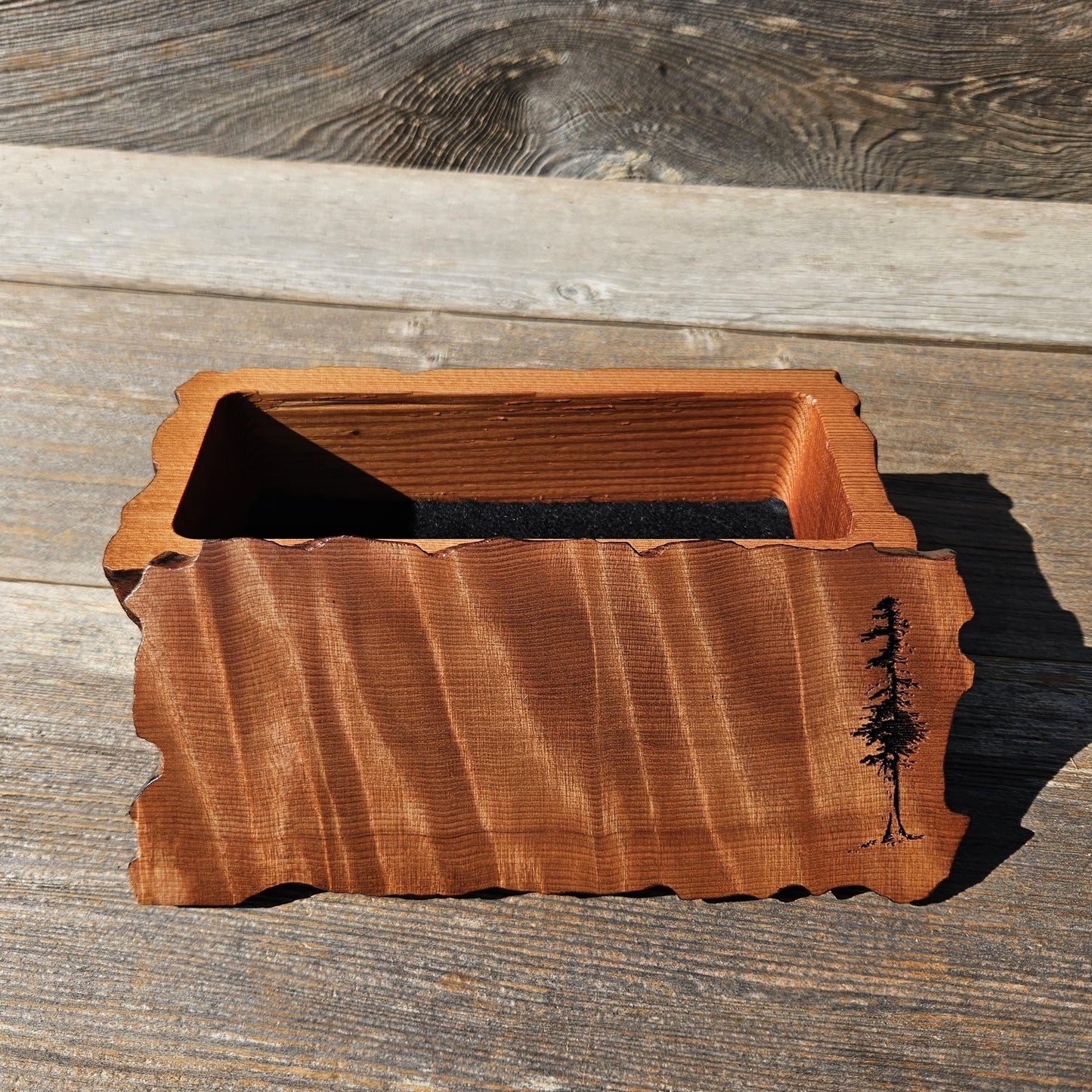 Handmade Wood Box with Redwood Tree Engraved Rustic Handmade Curly Wood #609 California Redwood Jewelry Box Storage Box