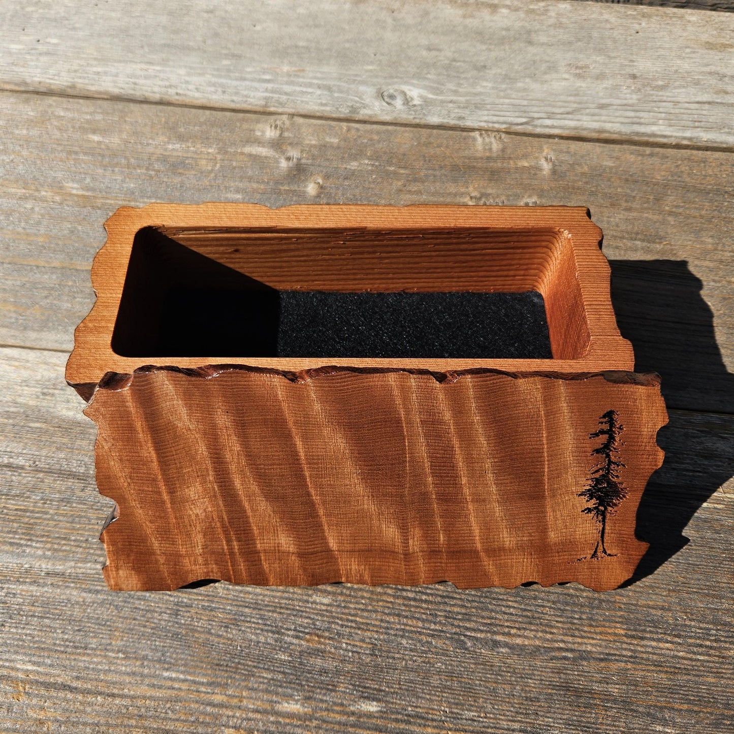 Handmade Wood Box with Redwood Tree Engraved Rustic Handmade Curly Wood #609 California Redwood Jewelry Box Storage Box