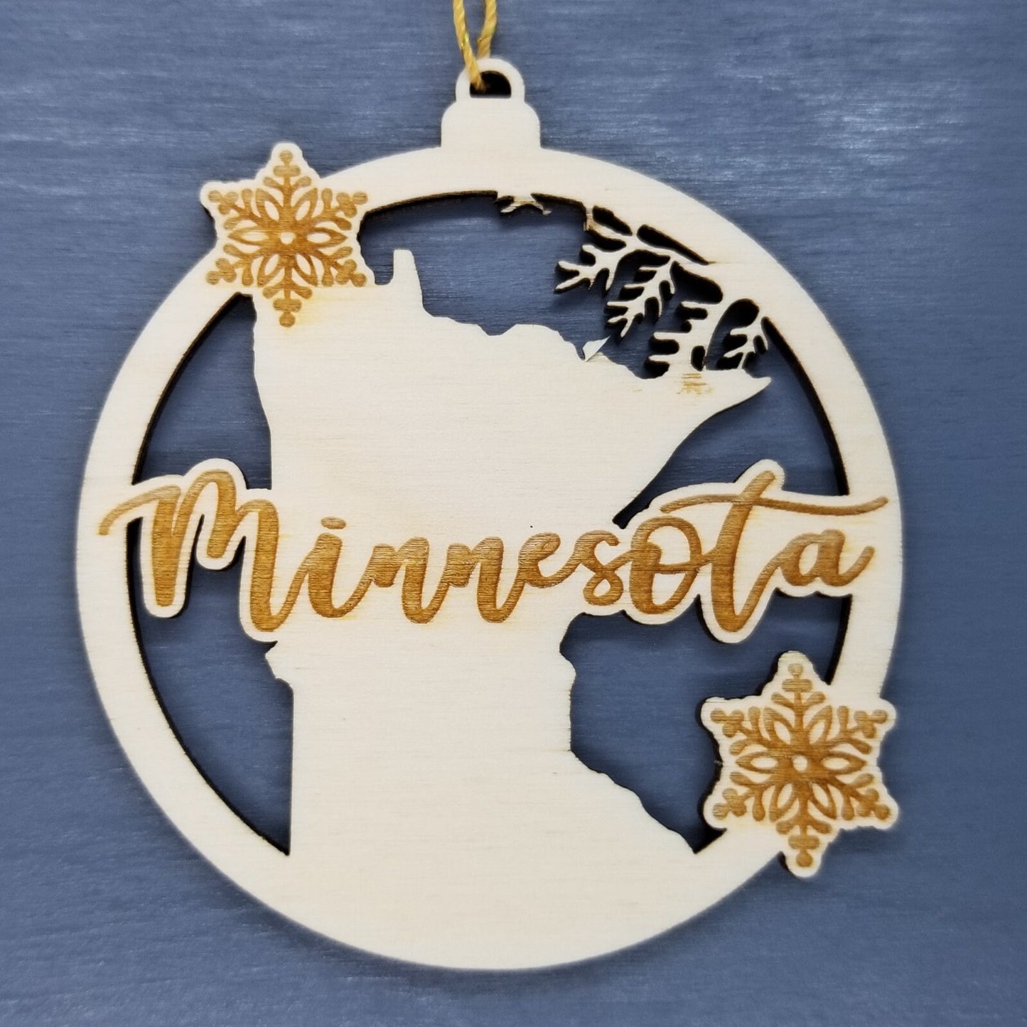 Wholesale Minnesota Wood Ornament -  MN State Shape with Snowflakes Cutout - Wood Souvenir