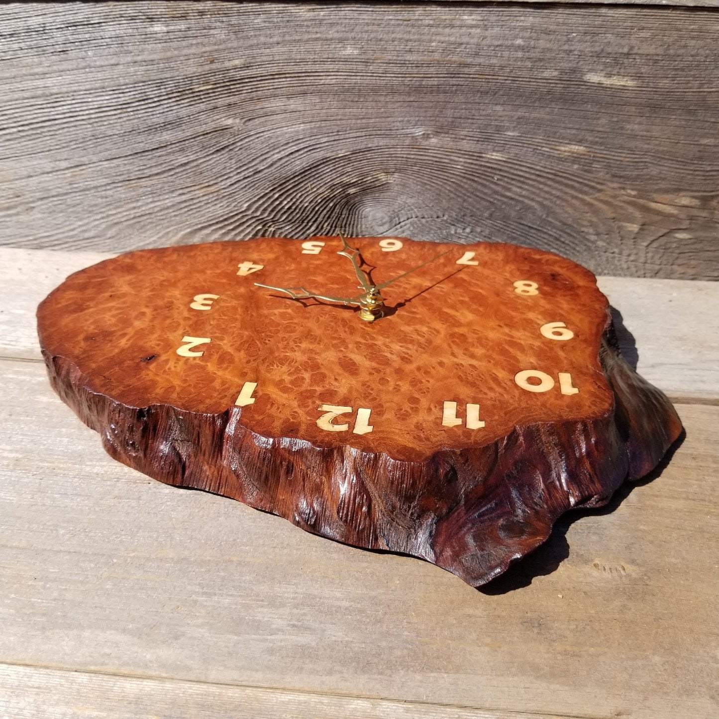 Wood Wall Clock Redwood Burl Hanging Rustic Anniversary Gift One of a Kind Unique Gift #427 Handmade Mini