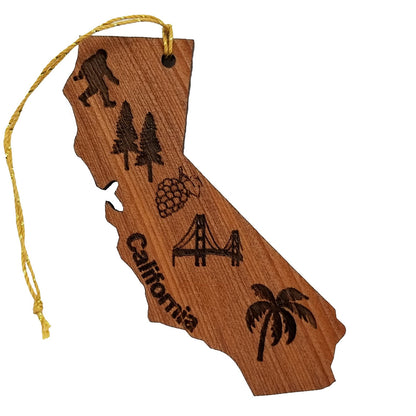 Wholesale California Ornament State Shape Collage Bigfoot Golden Gate Bridge Trees Wood Souvenir