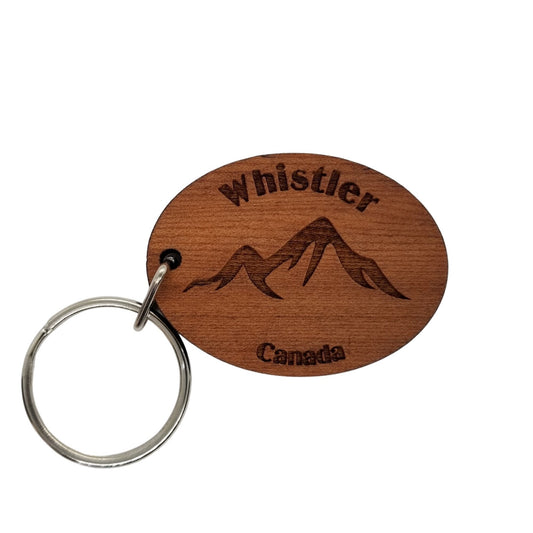 Whistler Canada Keychain Mountains Wood Keyring Canada Souvenir Skiing Snowboarding Ski Resort Snowshoeing Tobogganing Travel Key Tag Bag