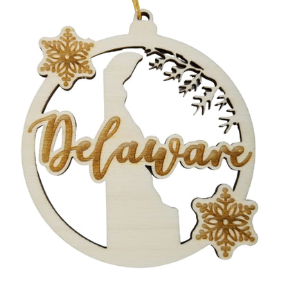 Wholesale Delaware Wood Ornament -  DE State Shape with Snowflakes Cutout - Wood Souvenir